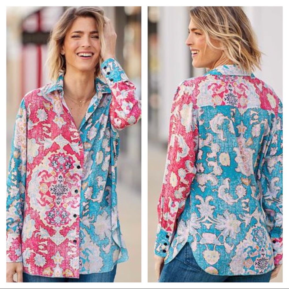 Time for Me NWOT 098412 Shereen Colorful Button-Up Shirt Women’s Medium